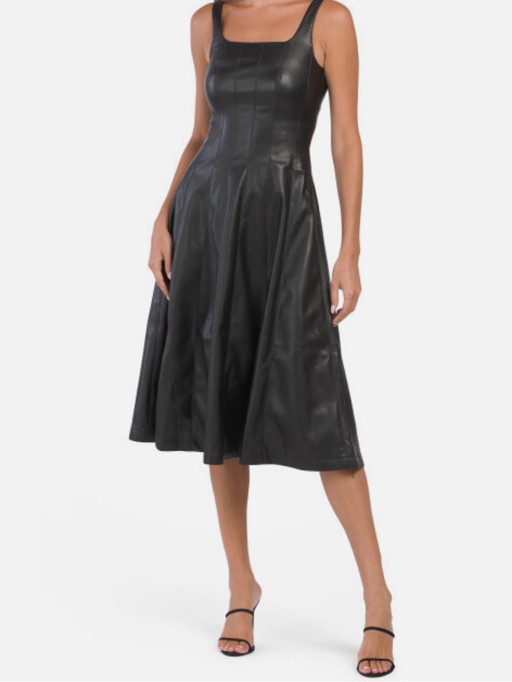 7 for all man kind Black Vegan Leather Square Neck MIDI Dress small